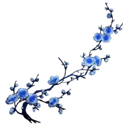 1 applique - ecusson - patch thermocollant - fleurs de cerisier - ton bleu - apc-07
