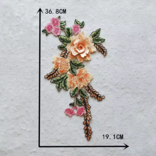 1 appliqué guipure - fleurs roses - dentelle fine - apc-11