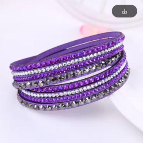 1 bracelet multi- rangs - simili cuir strass - violet