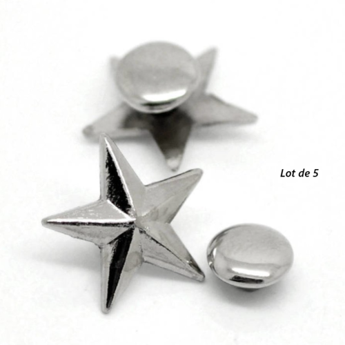 Lot de 5 rivets clou en forme d'etoile - argenté