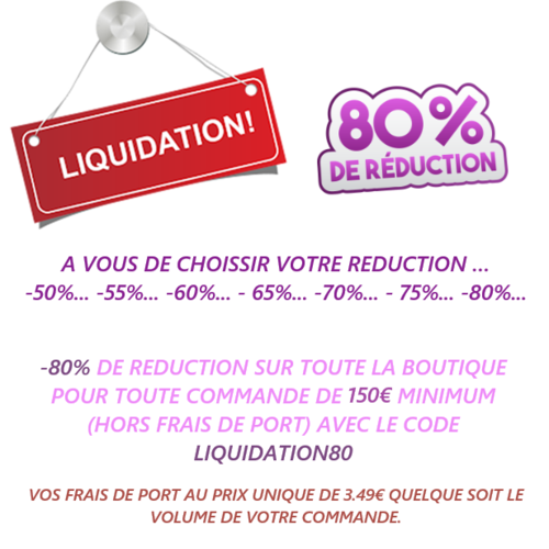 Liquidation - 80% de reduction + vos frais de port au prix unique de 3.49€