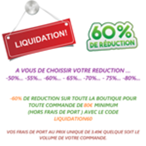 Liquidation - 60% de reduction + vos frais de port au prix unique de 3.49€