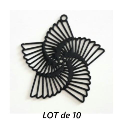 Lot de 10 pendentifs estampes moulin à vent - fleurs - filigrane - laser cut - noir