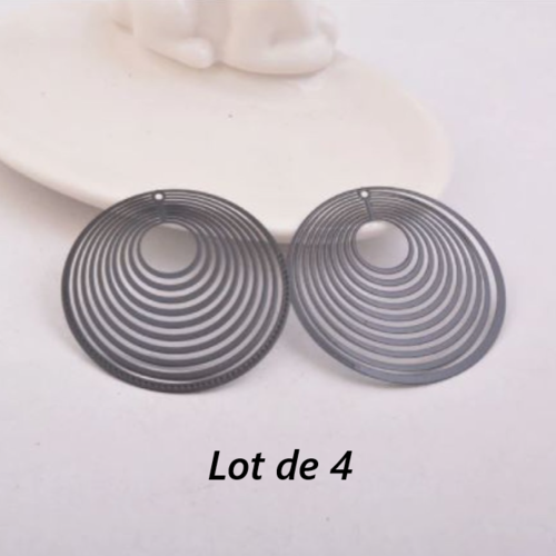 Lot de 4 pendentifs breloques - estampes rondes - noir - filigrane - laser cut