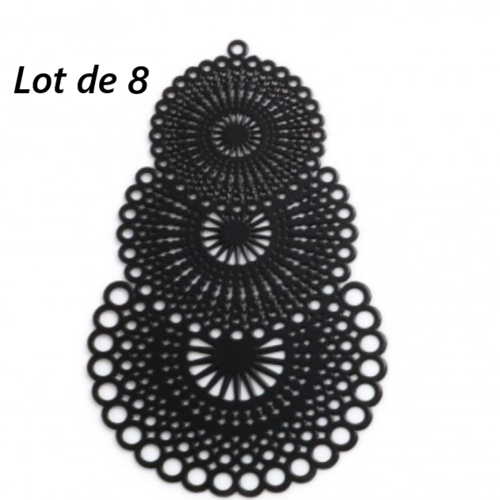 Lot de 8 pendentifs breloques - noir - filigrane - laser cut