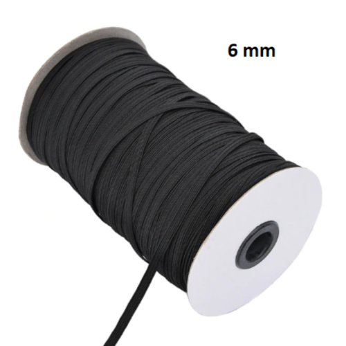 10 m de ruban élastique plat - noir - 6 mm