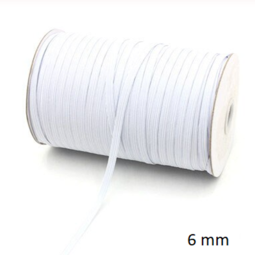 10 mètres ruban elastique plat - blanc - 6 mm -