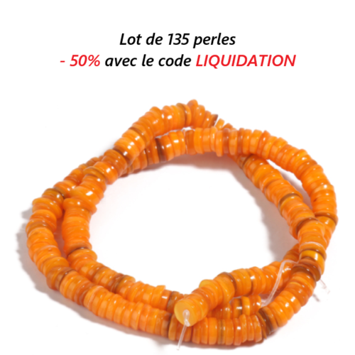 Lot de 135 perles naturelles coquillage - orange - p703