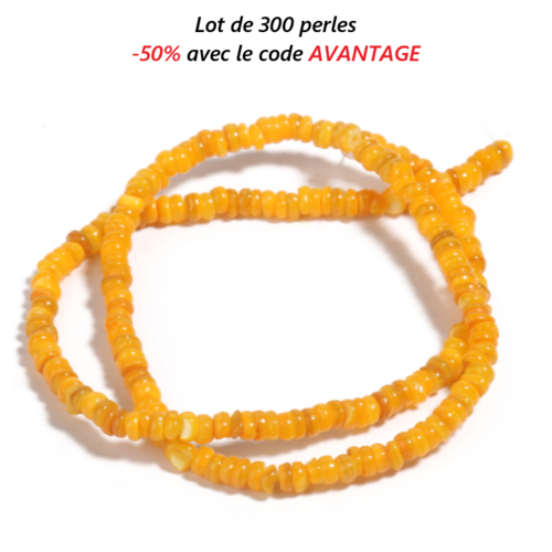 Lot de 300 perles naturelles coquillage - jaune orangé - p706
