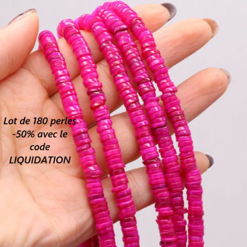 Lot de 180 perles naturelles coquillage - fuchsia - p700