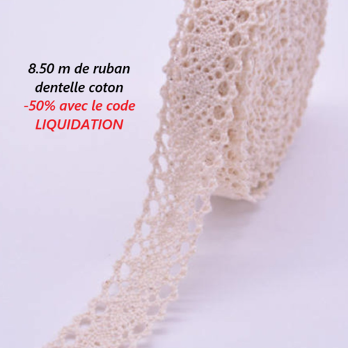 8.50 m de ruban en dentelle coton - 16 mm - beige - d84