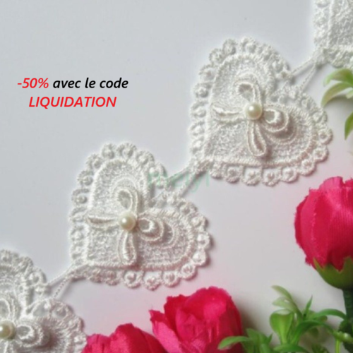 1 lot de 10 coeurs en dentelle avec perles nacrées - blanc nacré - d149