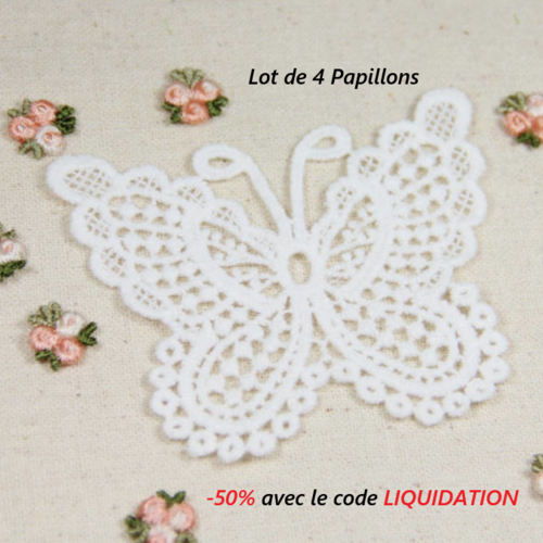 Lot de 4 appliques papillon dentelle - blanc - d147