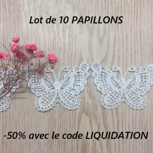 Lot de 10 papillons en dentelle - blanc nacré - d162d