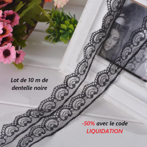 10 m de dentelle fine noire - 20 mm - d114