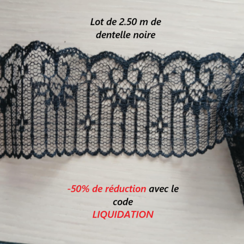 2.50 m de dentelle fine noire  - 50 mm - d141