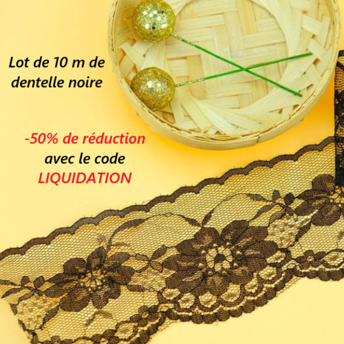 10 m de très jolie dentelle fine - 65 mm - noire - d110