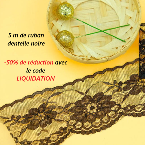 5 m de très jolie dentelle fine - 65 mm - noire - d110