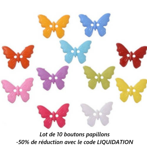 Lot de 10 boutons papillons multicolores en acrylique