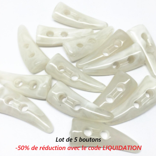 Lot de 5 boutons allongés blanc transparent en acrylique