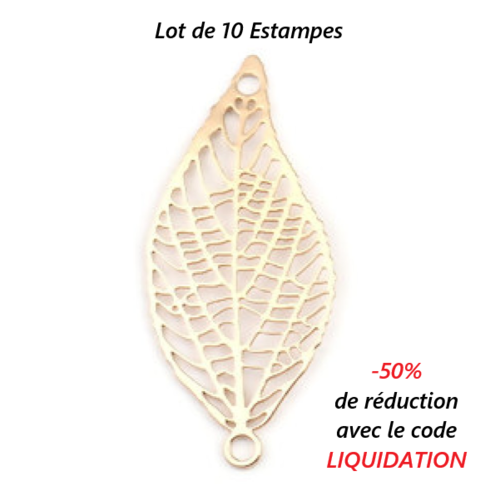 Lot de 10 connecteurs estampes feuille en filigrane - couleur métal doré