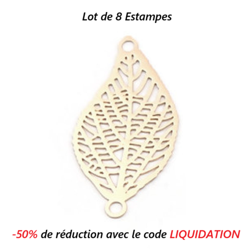 Lot de 8 connecteurs estampes feuille en filigrane - couleur métal doré - r318