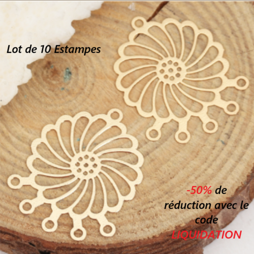 Lot de 10 pendentifs - connecteurs - 5 trous - filigrane - métal doré - r908
