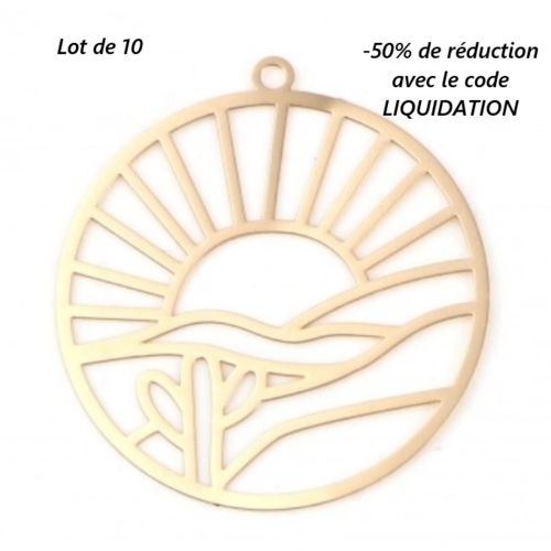 Lot de 10 pendentifs breloques - paysage - filigrane - laser cut - doré - r754