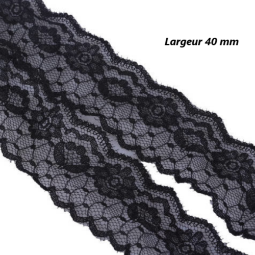10 m de ruban en dentelle fine noire - 40 mm - d128