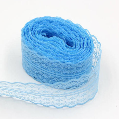 15 m de  ruban en dentelle fine - 40 mm - bleu - d89