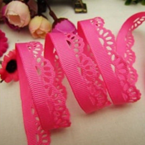 9 m de ruban frise - dentelle - fuchsia - ruban gros grain - d35