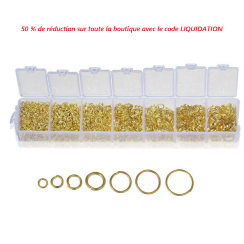 Kit boite de 1780 anneaux de jonction - anneaux ring - dorés