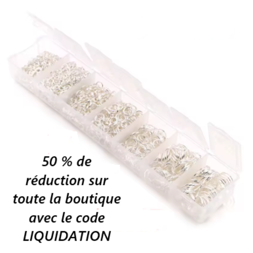 Kit boite de 1500 anneaux de jonction - anneaux ring - argenté brillant