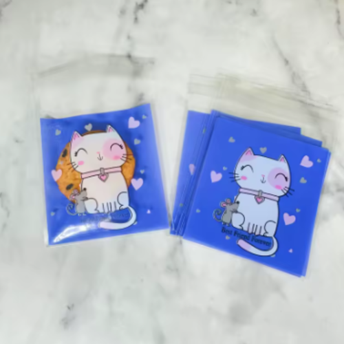 Lot de 10 sachets cadeaux en plastique - motif chat