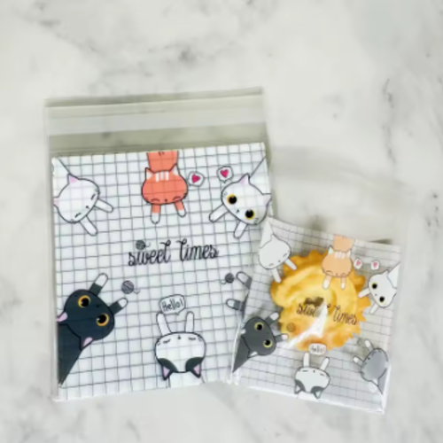 Lot de 10 sachets cadeaux en plastique - motif chat