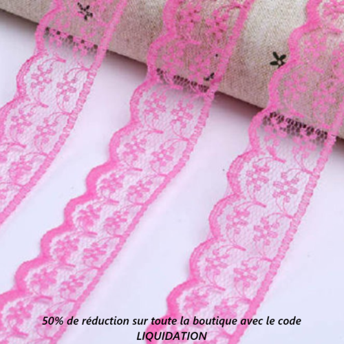 10.50 m de ruban en dentelle fine  - fuchsia - 20 mm - d236