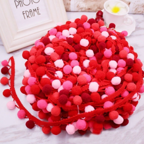 2 m de galon pompon - tons rouges