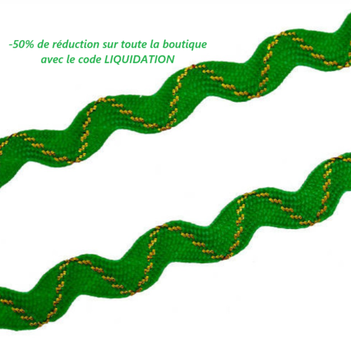 Lot de 6 m de galon croquet - ruban zig zag - vert avec un fil doré - 8 mm - b18