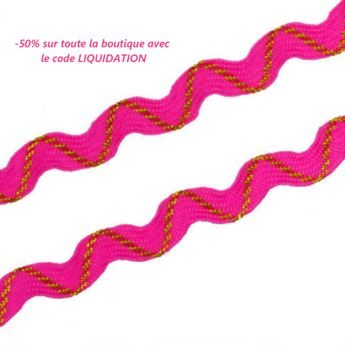 8.50 m de galon croquet - ruban zig zag - fuchsia avec un fil doré - 8 mm - b06