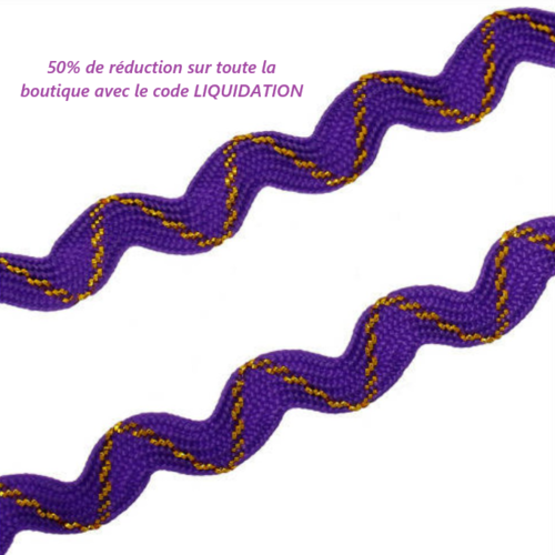 Lot de 8 m de galon croquet - ruban zig zag - violet avec un fil doré - 8 mm - b06
