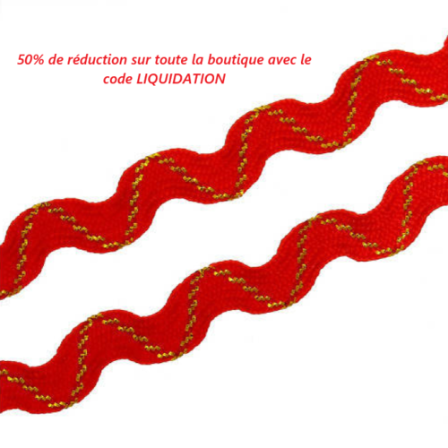 5 m de galon croquet - ruban zig zag - rouge avec un fil doré - 8 mm - b07