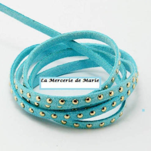 1 cordon - lanière suédine clouté - 5 mm - bleu - c01