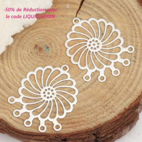 Lot de 10 pendentifs - connecteurs - 5 trous - filigrane - métal argenté - r907