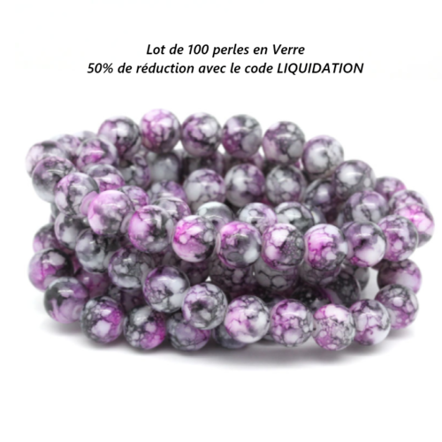 Lot de 100 perles en verre - rose - gris - 8 mm - p1377