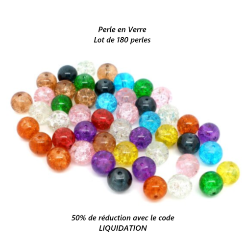 Lot de 180 perles en verre craquelée - multicolore - 10 mm - p1370