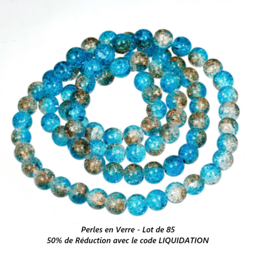 Lot de 85 perles en verre craquelée - bleu - marron - 10 mm - p1376