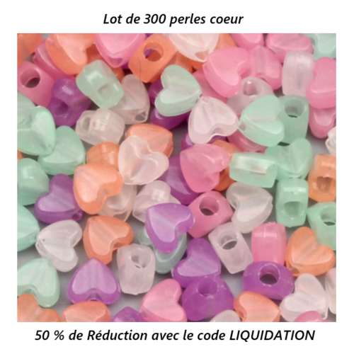 Lot de 300 perles en acrylique - coeur - multicolore - p912