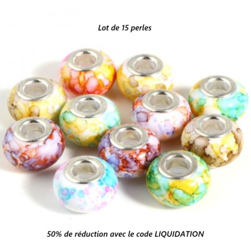 Lot de 15 perles - "style européen " - 14 mm - p1407