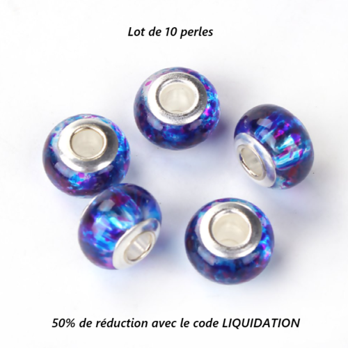 Lot de 10 perles en verre  "style européen " - rose violet - 14 mm - p1400