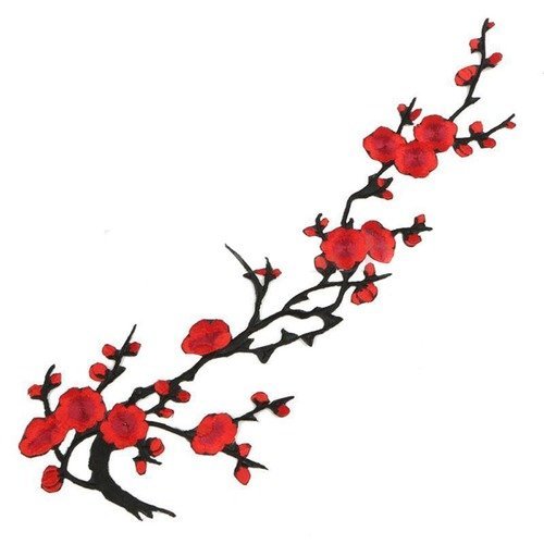 1 applique - ecusson - patch thermocollant - fleurs de cerisier - tons rouge et noir - apc-07- 36